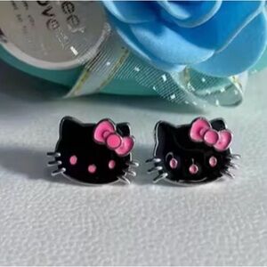 NWOT Hello Kitty Black & Pink Bow Alloy Stud Earrings